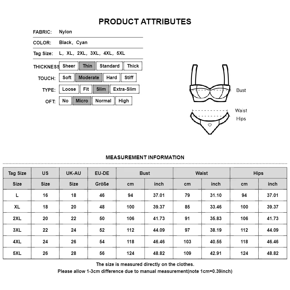 Plus Size Sexy Backless Swim Set Women Cascading