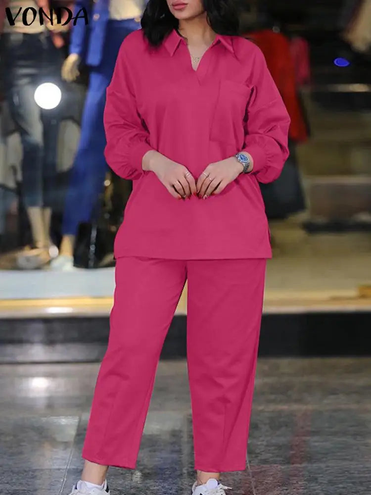 Plus Size VONDA Fashion Women Pant Sets 2024