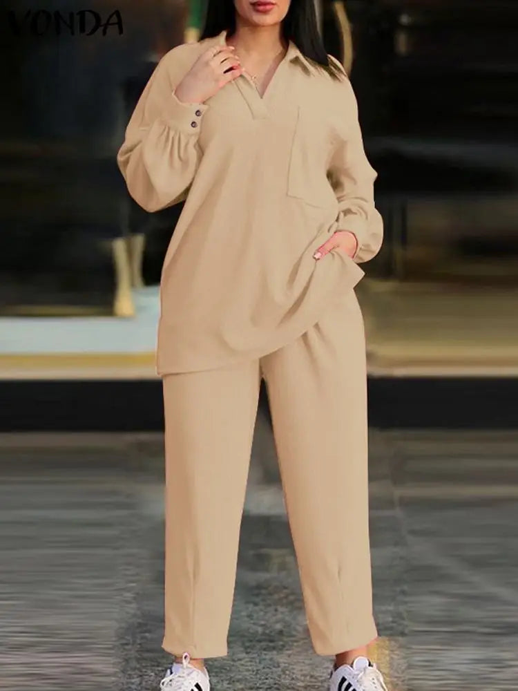 Plus Size VONDA Fashion Women Pant Sets 2024