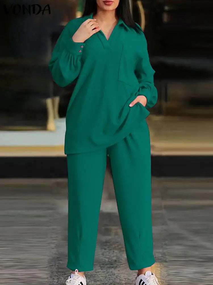 Plus Size VONDA Fashion Women Pant Sets 2024