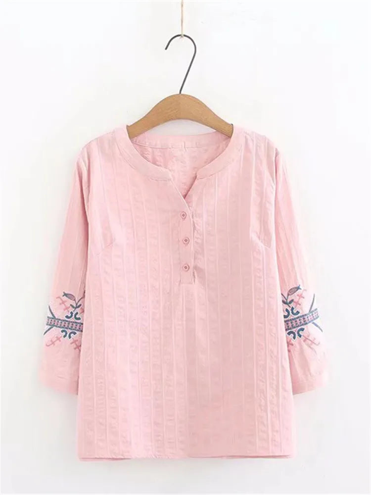 Plus Size Womens Clothing Shirts Solid Jacquard Cotton