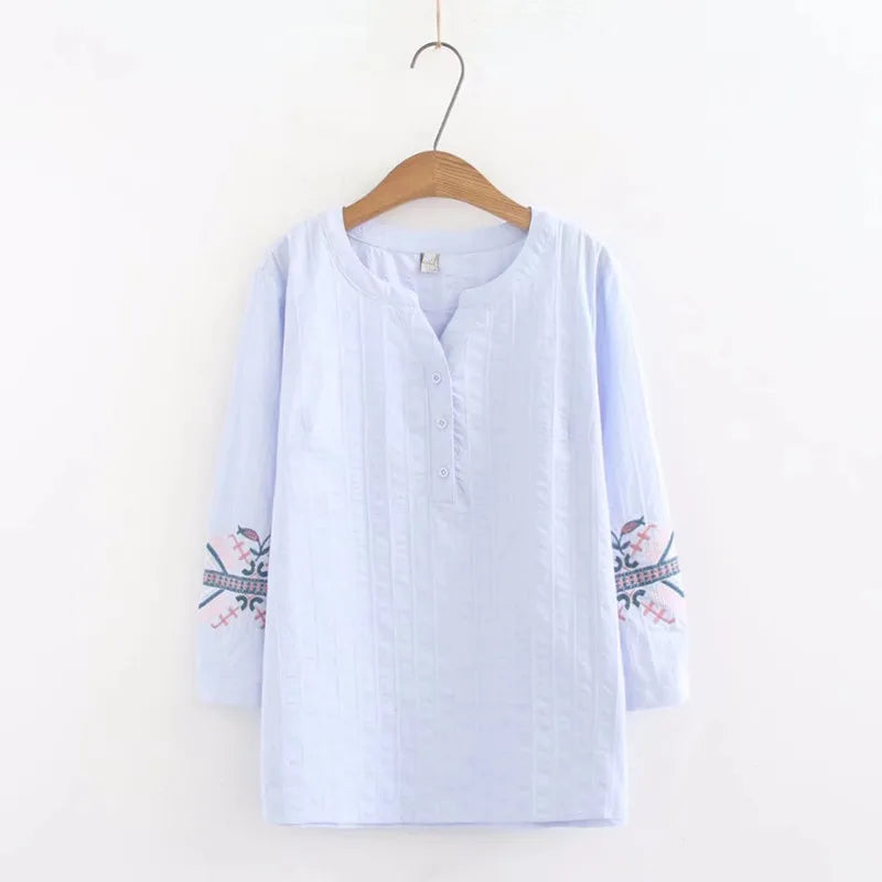 Plus Size Womens Clothing Shirts Solid Jacquard Cotton