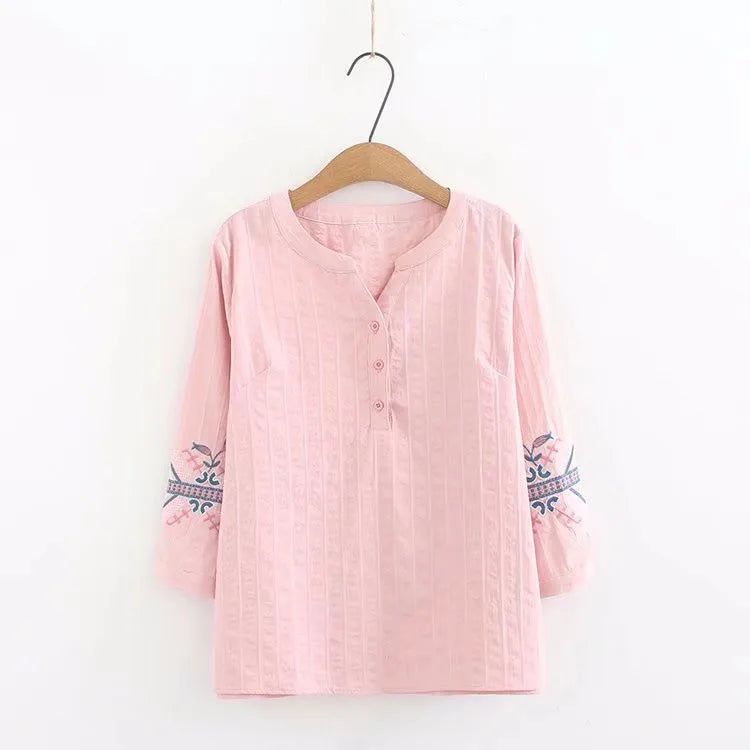 Plus Size Womens Clothing Shirts Solid Jacquard Cotton