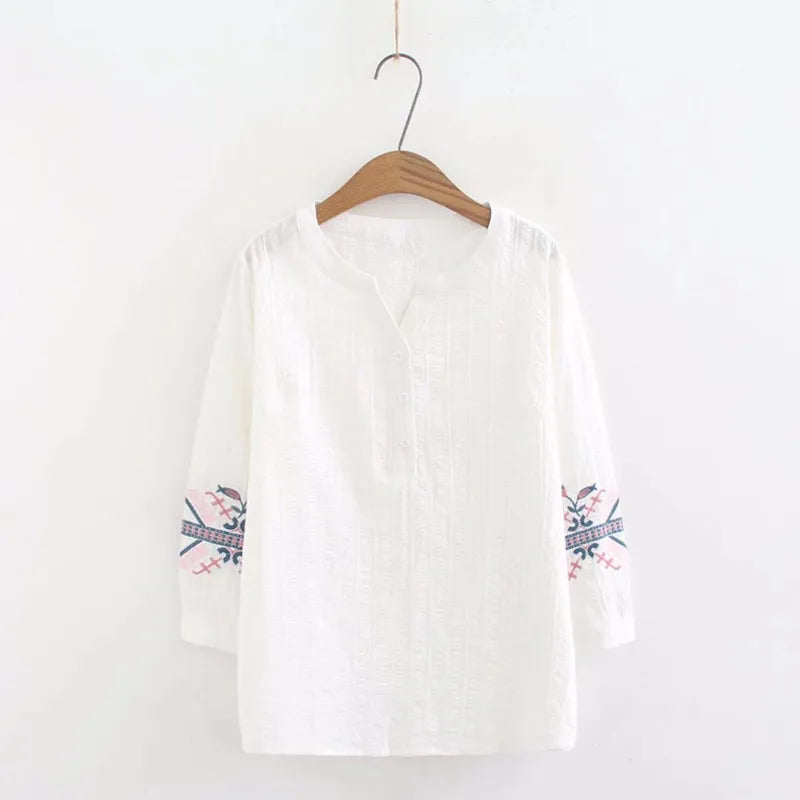 Plus Size Womens Clothing Shirts Solid Jacquard Cotton