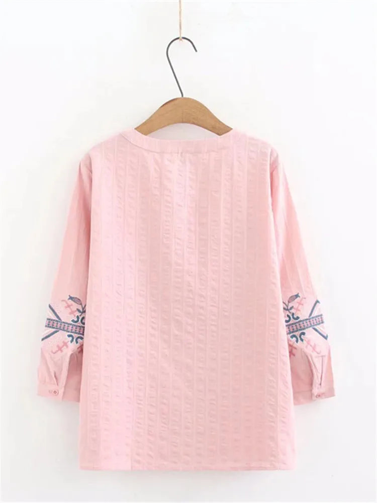 Plus Size Womens Clothing Shirts Solid Jacquard Cotton