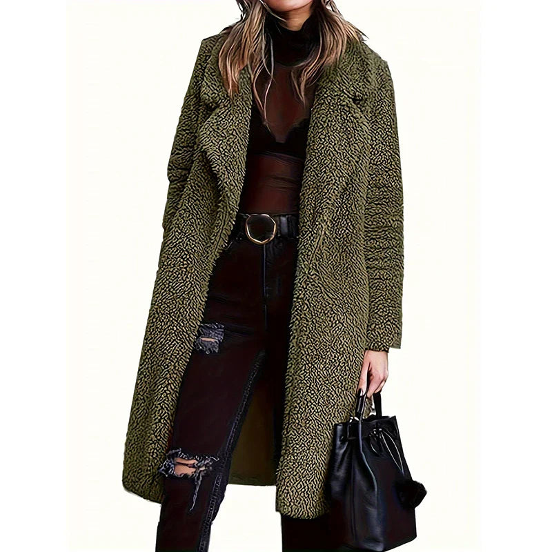 Plus Size Womens Fuzzy Fleece Lapel Open Front