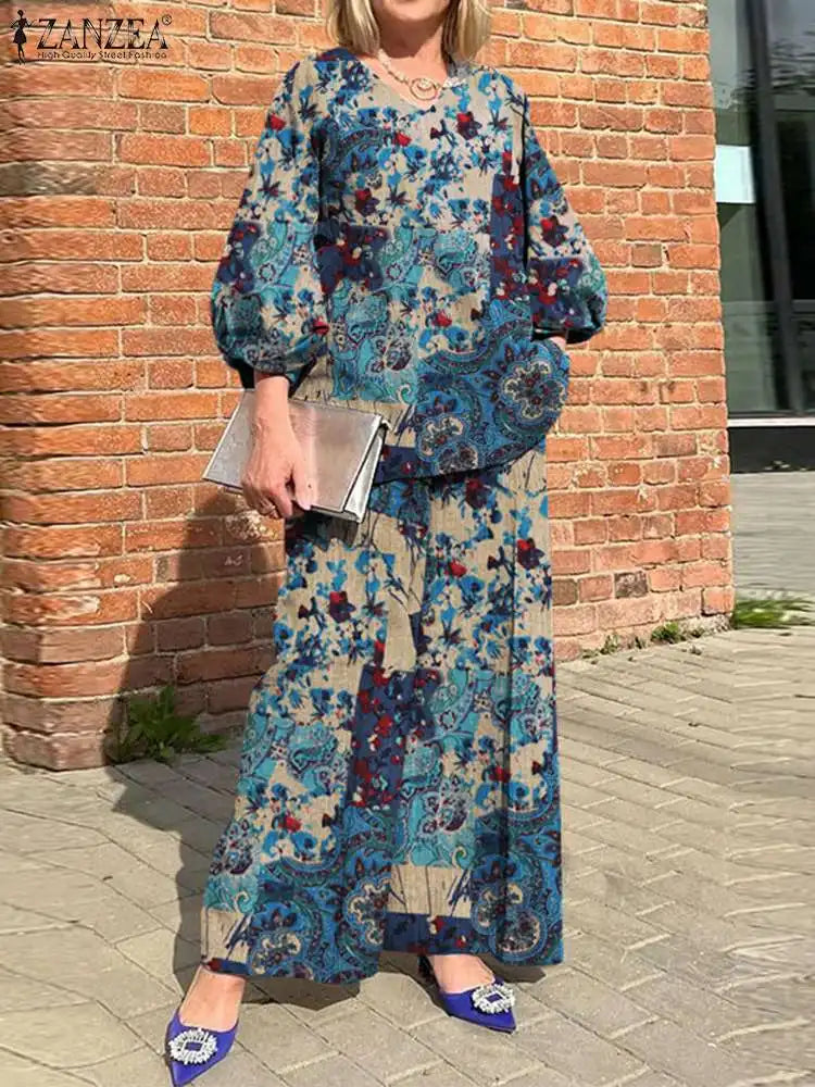 Plus Size ZANZEA Bohemian Matching Sets Casual Printed