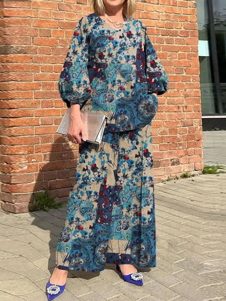 Plus Size ZANZEA Bohemian Matching Sets Casual Printed