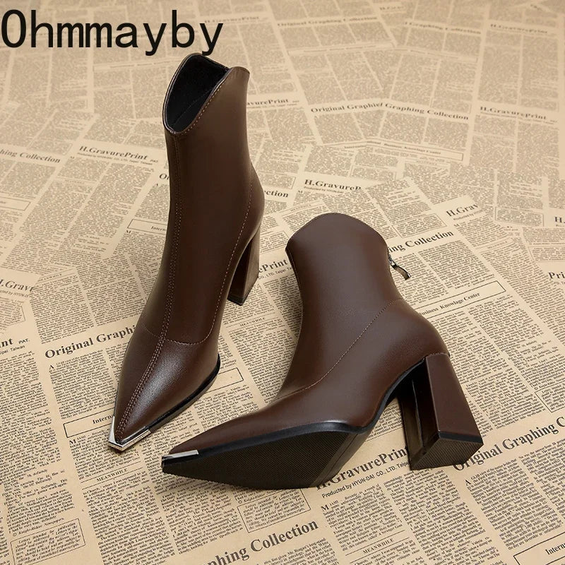 Pointed Toe Women's Ankle Boots Fashion Back Zippers