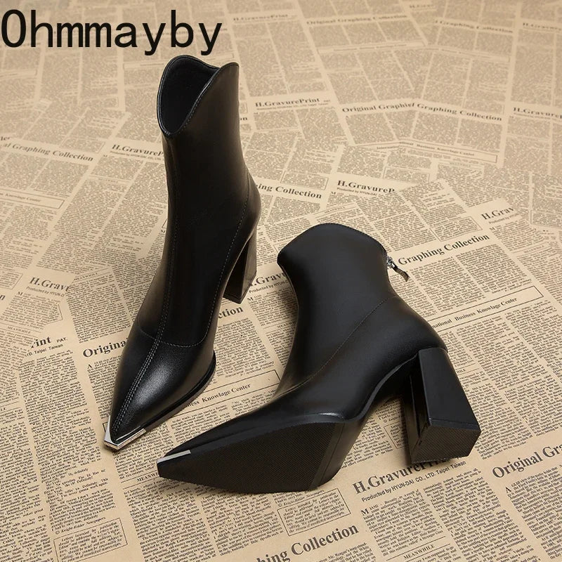 Pointed Toe Women's Ankle Boots Fashion Back Zippers