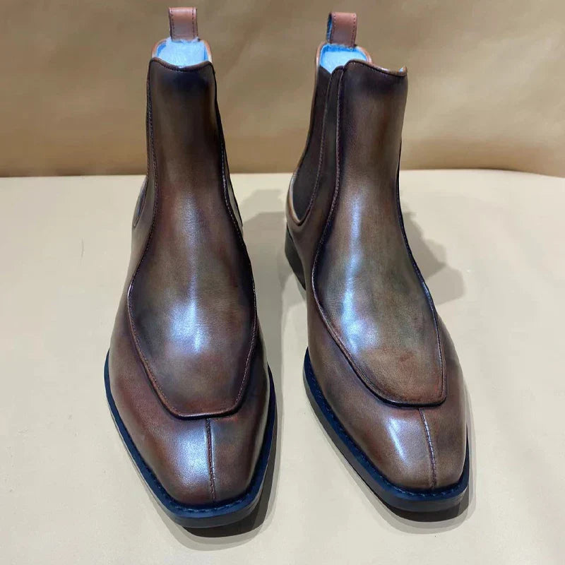 Polished Men's Chelsea Ankle Boots Small Square Toe