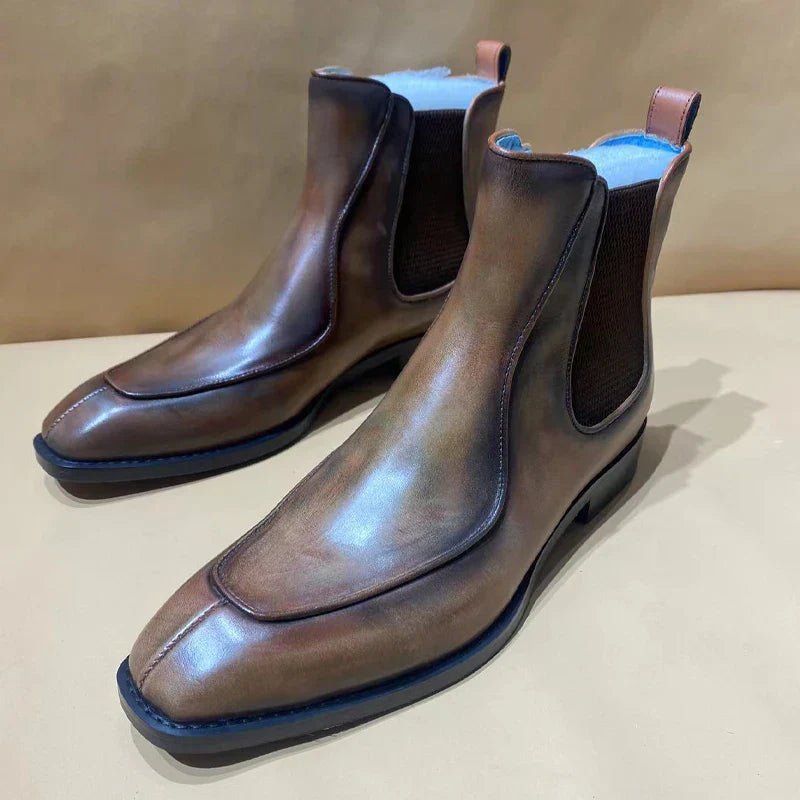 Polished Men's Chelsea Ankle Boots Small Square Toe