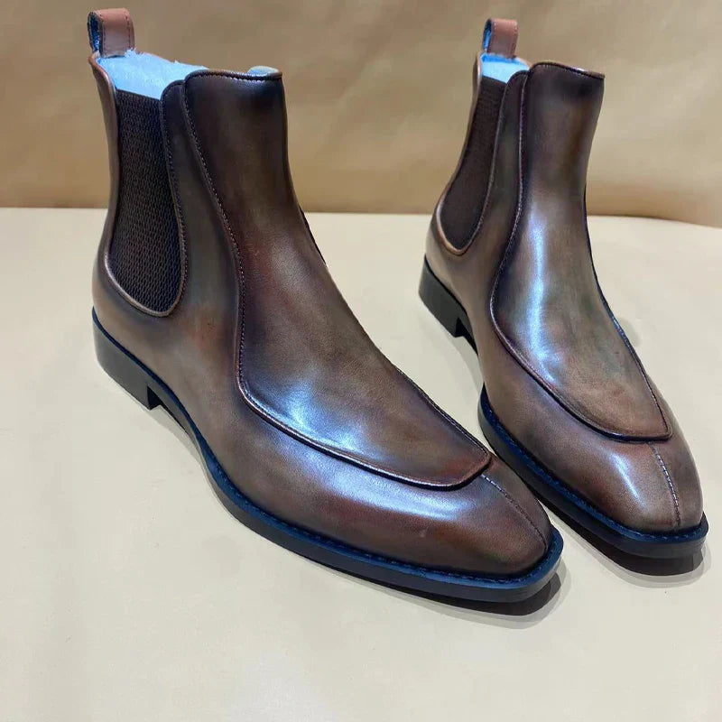 Polished Men's Chelsea Ankle Boots Small Square Toe