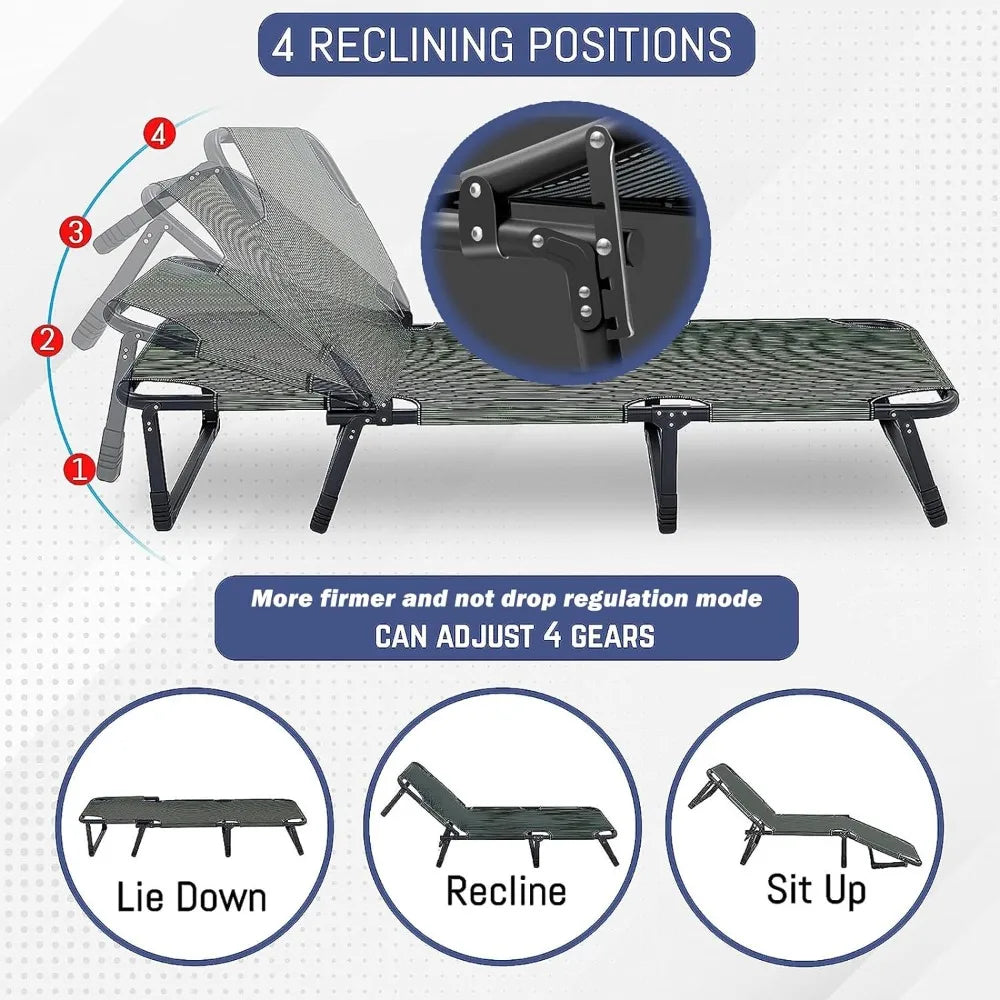 Portable Folding Camping Cot, Oversize 29.5in Adjustable 4-Position