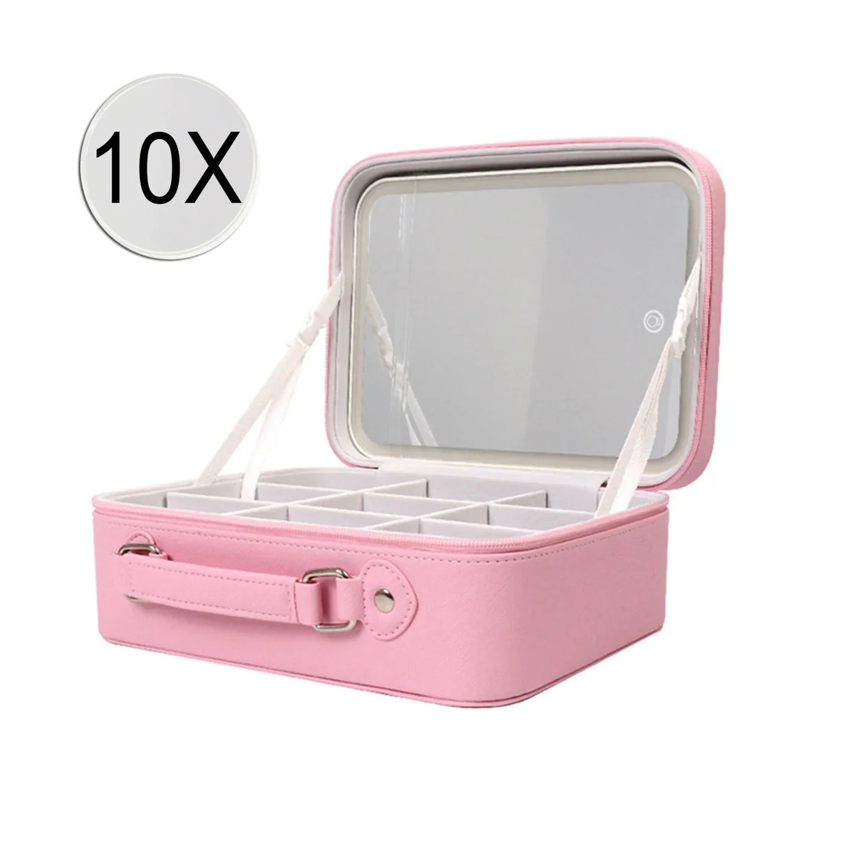 Portable LED Lighted Makeup Mirror Bag Big Aesthetic Travel Cosmetic Case PU Leather Make Up Tools Vanity Accessories For Women