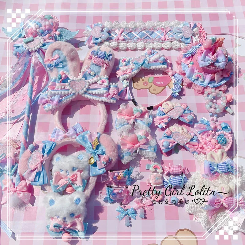 Powder blue sweet lolita hair niang headbands badge