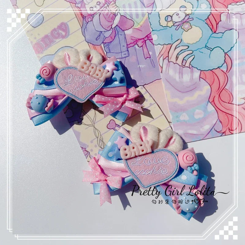 Powder blue sweet lolita hair niang headbands badge