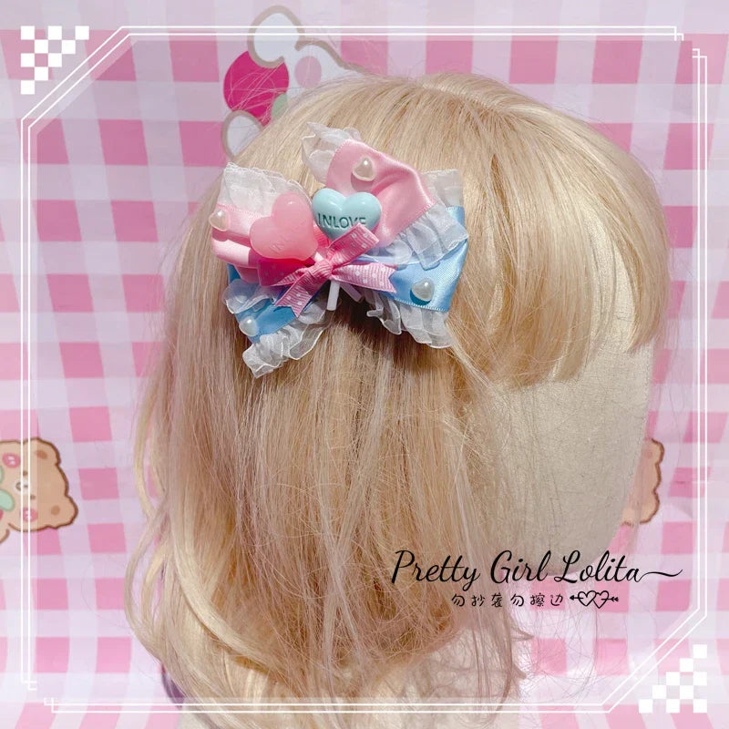 Powder blue sweet lolita hair niang headbands badge
