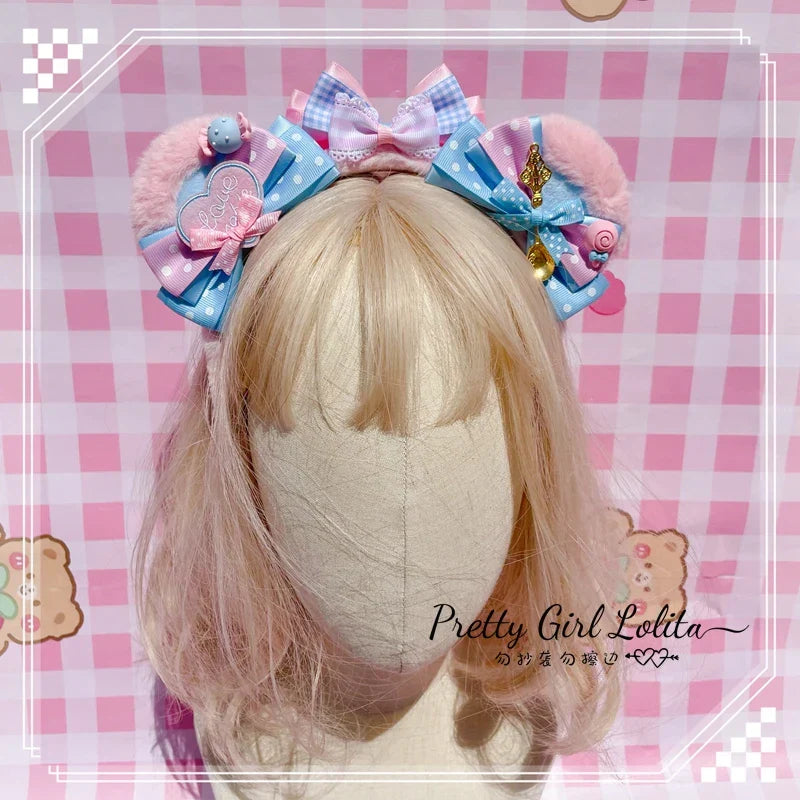 Powder blue sweet lolita hair niang headbands badge