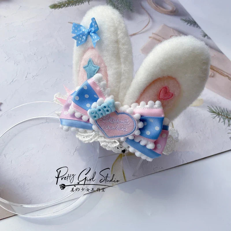 Powder blue sweet lolita hair niang headbands badge