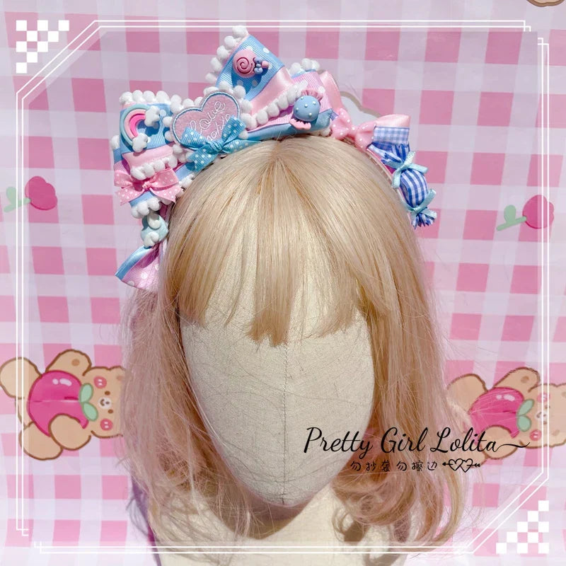 Powder blue sweet lolita hair niang headbands badge