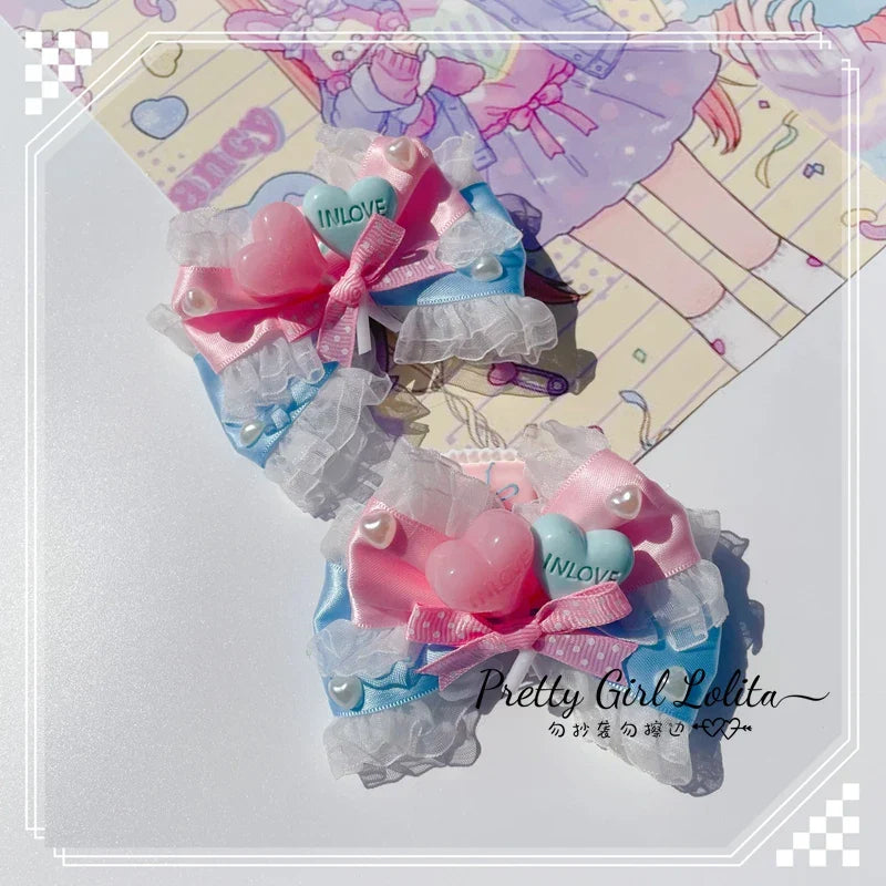 Powder blue sweet lolita hair niang headbands badge