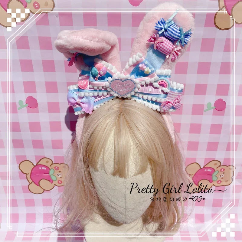 Powder blue sweet lolita hair niang headbands badge