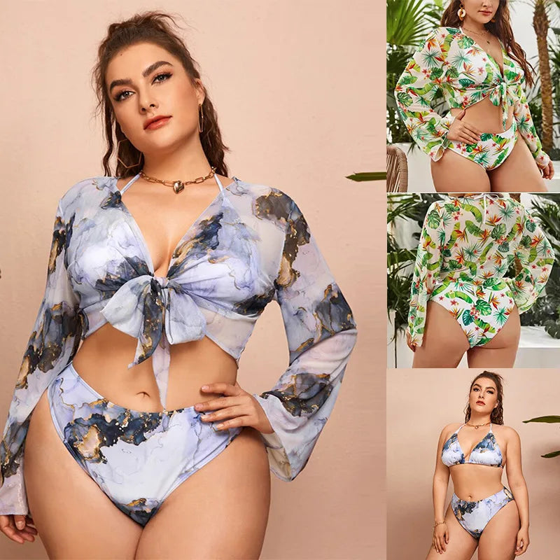 Printed Split Plus Size Bikini Women 3 Pieces