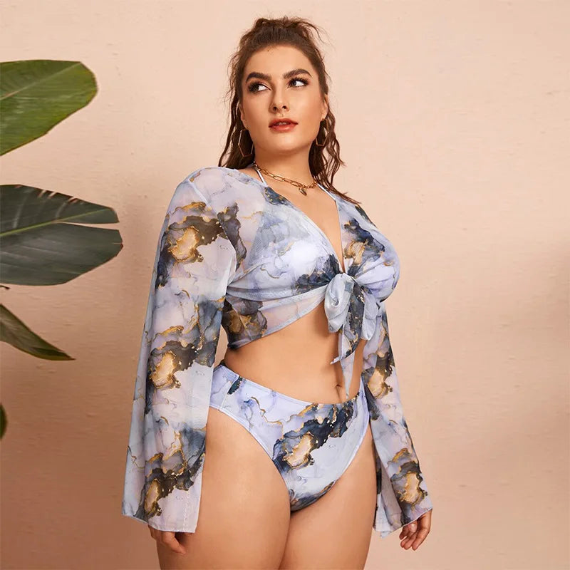 Printed Split Plus Size Bikini Women 3 Pieces