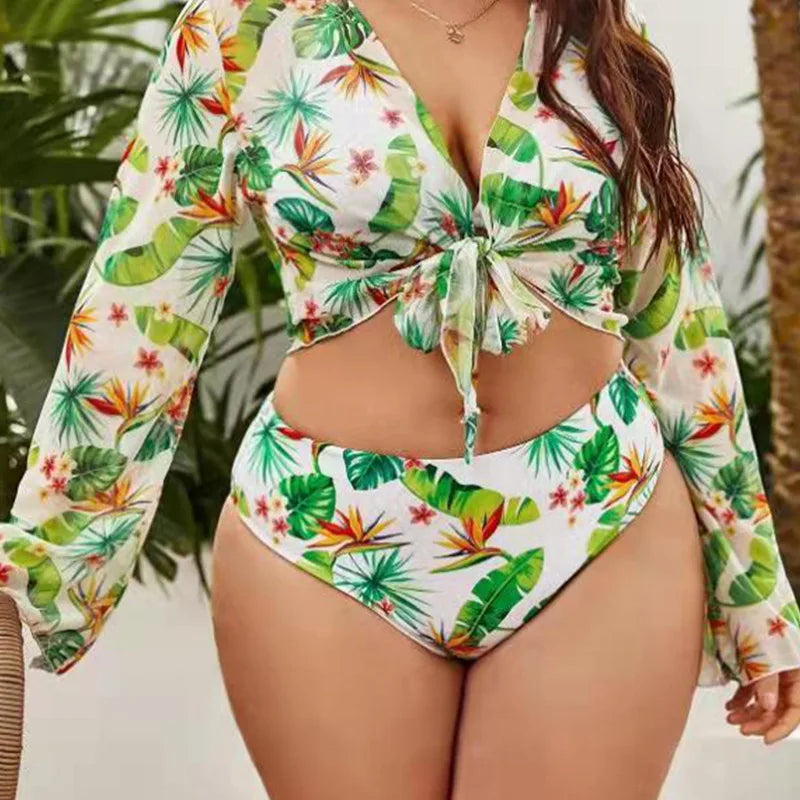 Printed Split Plus Size Bikini Women 3 Pieces