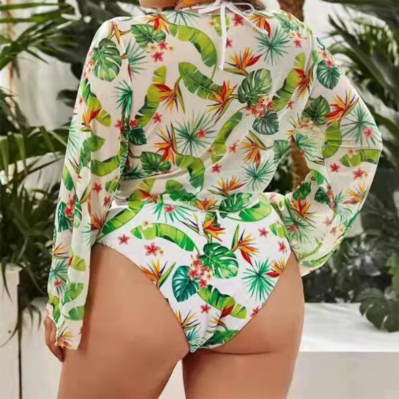 Printed Split Plus Size Bikini Women 3 Pieces