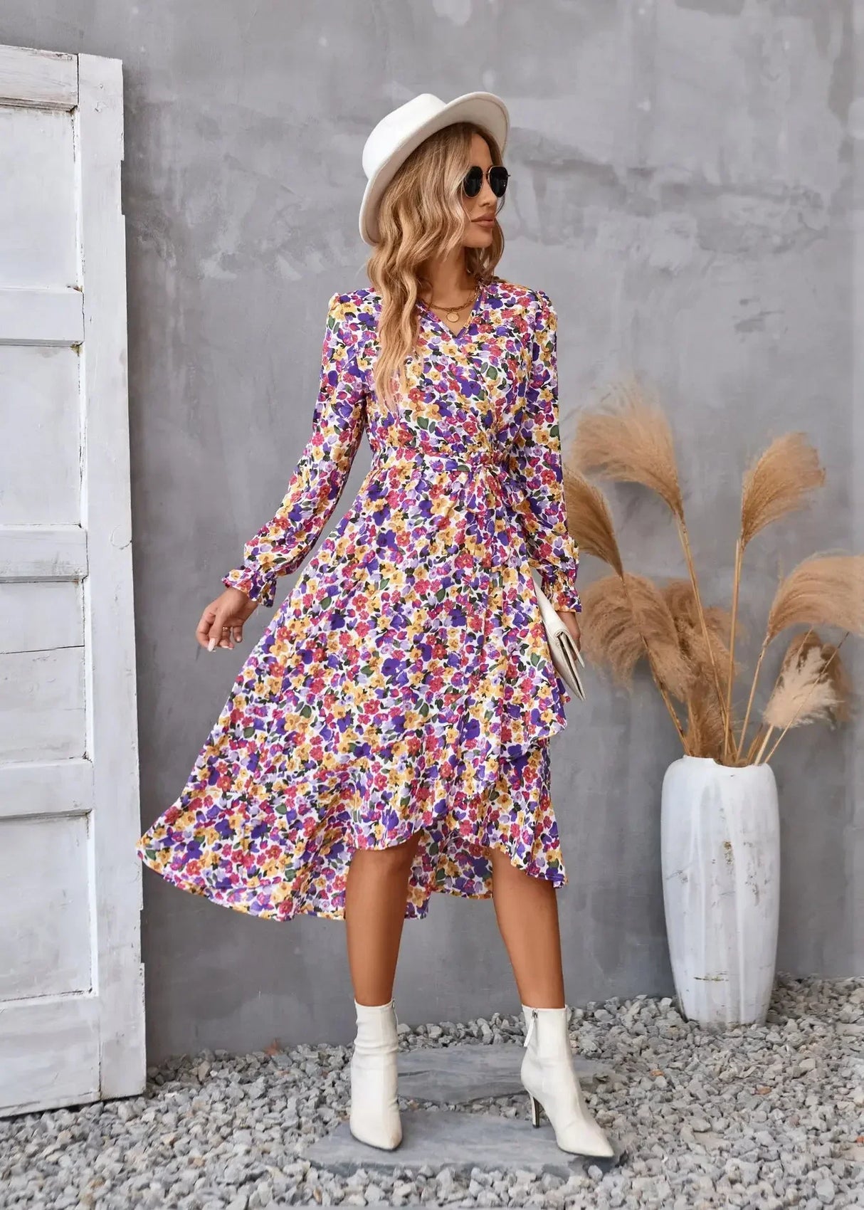 Printed autumn and winter longsleeved dresses commuter temperament