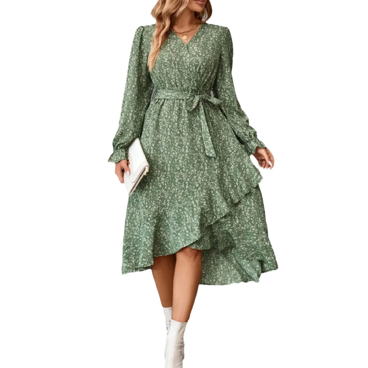 Printed autumn and winter longsleeved dresses commuter temperament