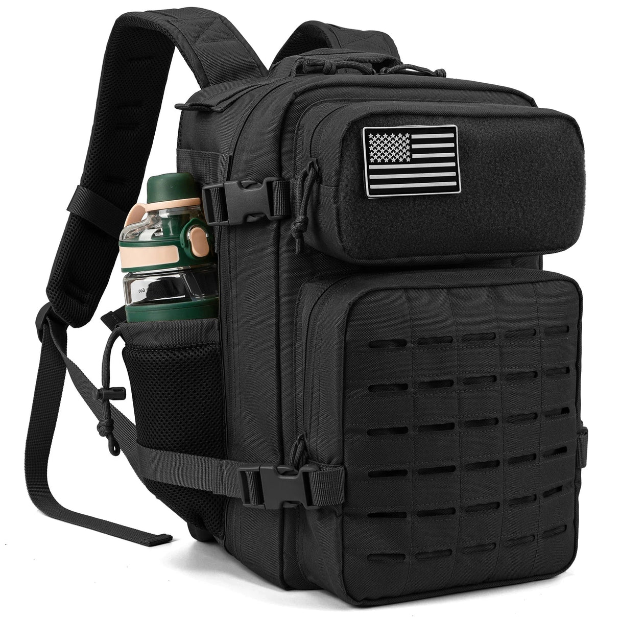 QT&QY 25L Military Tactical Backpacks for Men Army Laser Cut Molle Daypack Small Bug Out Bag Gym Rucksack with Dual Cup Holders