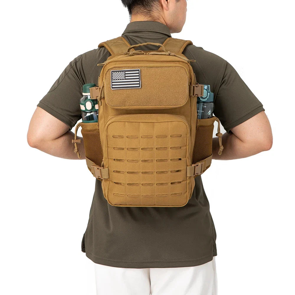 QT&QY 25L Military Tactical Backpacks for Men Army Laser Cut Molle Daypack Small Bug Out Bag Gym Rucksack with Dual Cup Holders