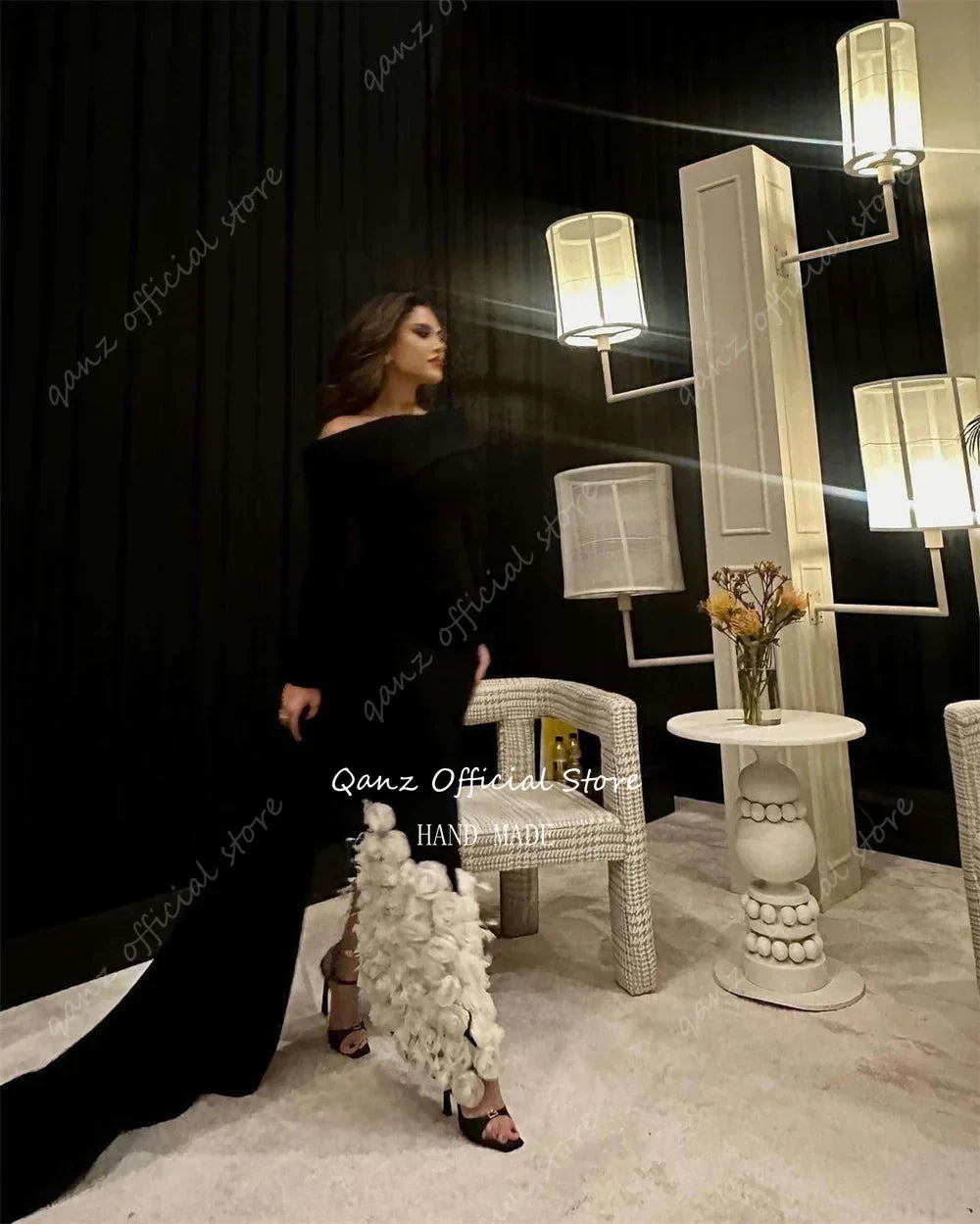 Qanz Luxury Saudi Arabia Evening Dresses Full Sleeves
