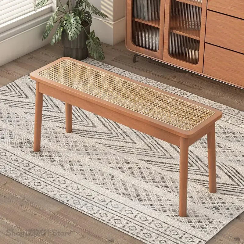 Rattan Bench long Chair Household Solid Wood Dining