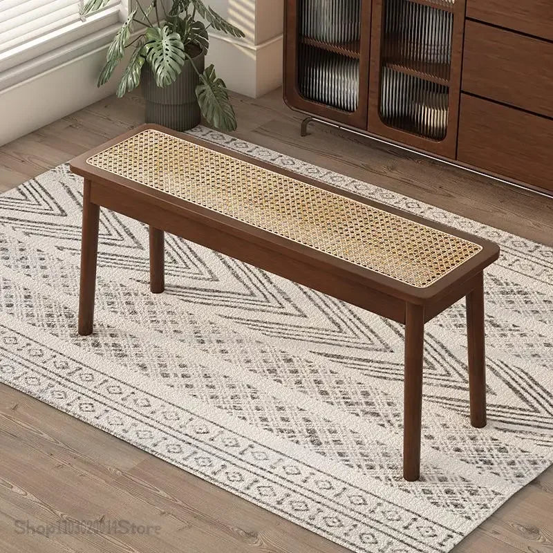 Rattan Bench long Chair Household Solid Wood Dining