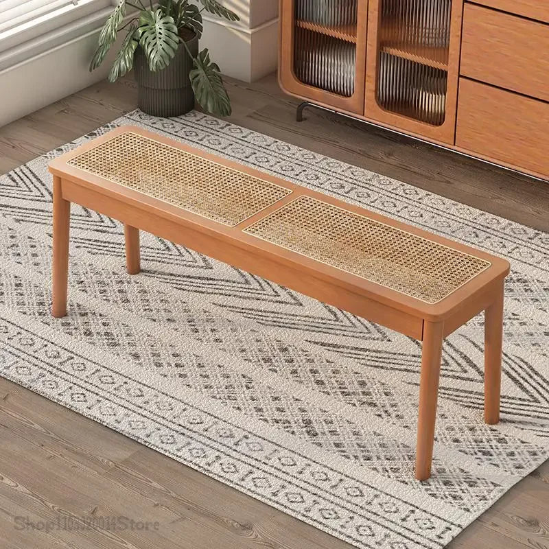 Rattan Bench long Chair Household Solid Wood Dining