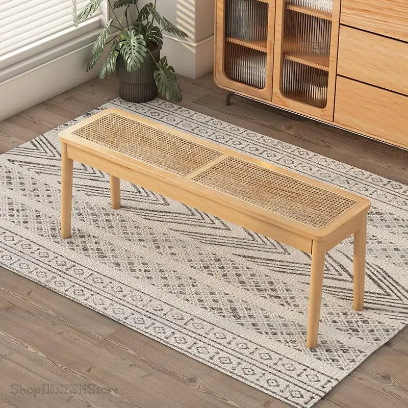 Rattan Bench long Chair Household Solid Wood Dining