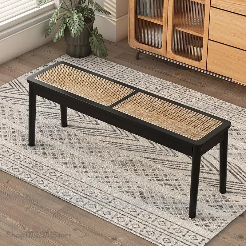Rattan Bench long Chair Household Solid Wood Dining