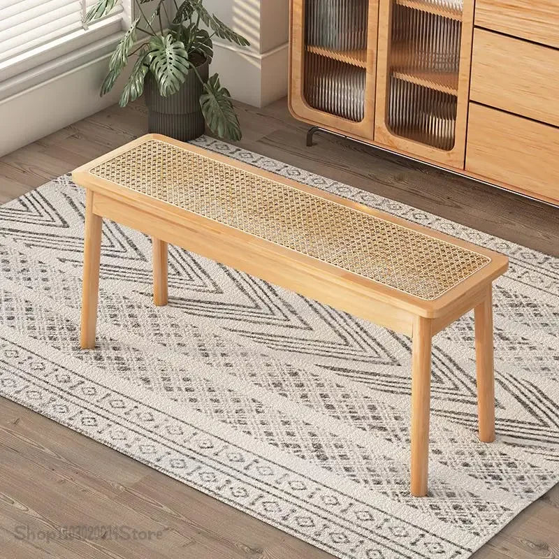 Rattan Bench long Chair Household Solid Wood Dining
