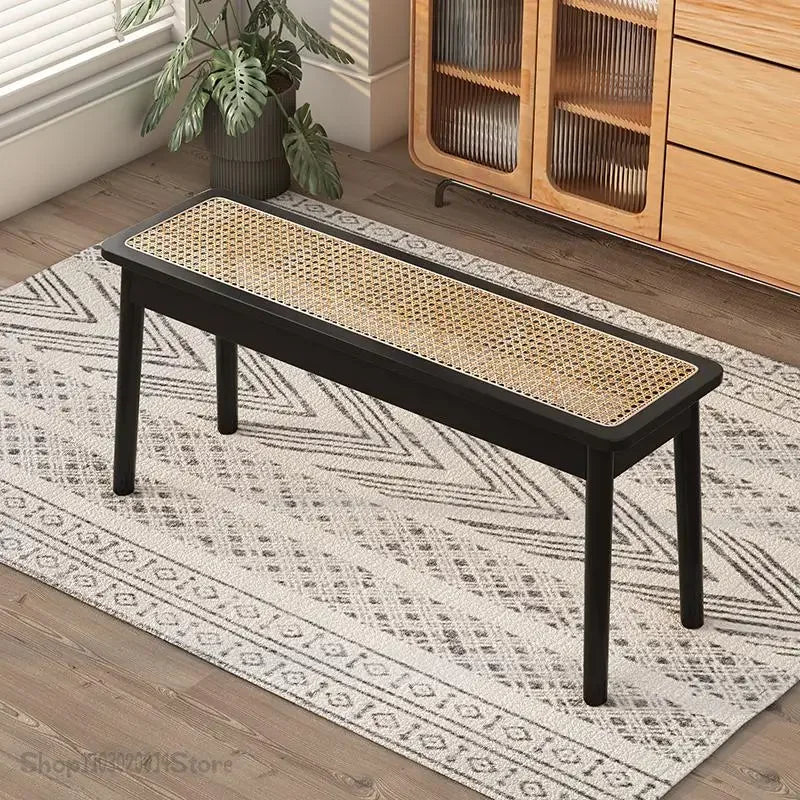 Rattan Bench long Chair Household Solid Wood Dining