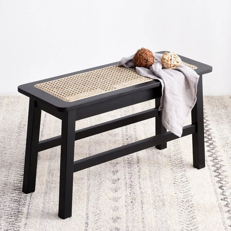 Rattan Weaving Durable Bench Nordic Solid Wood Shoe