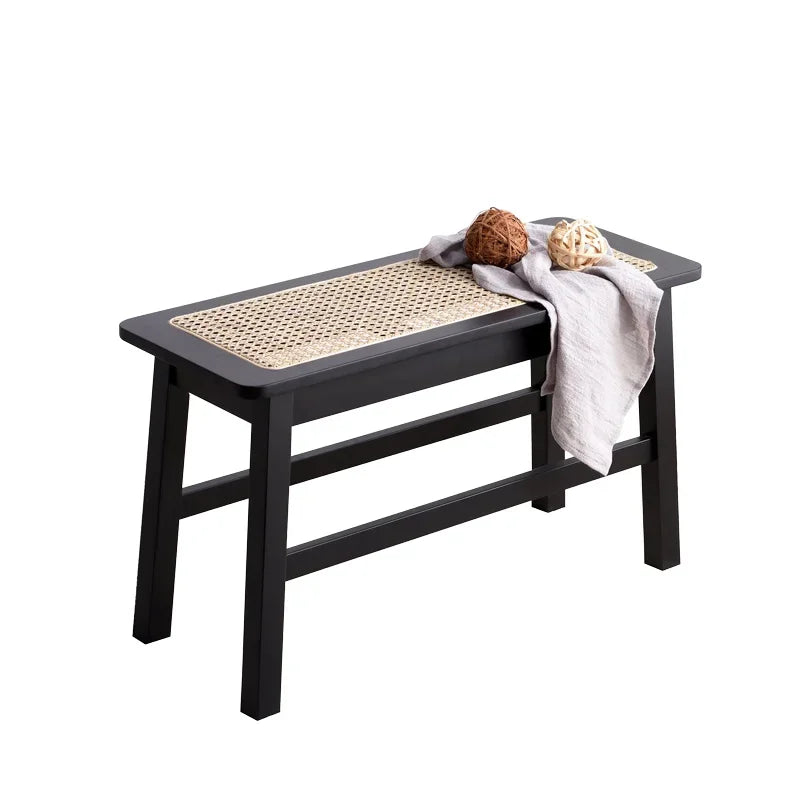 Rattan Weaving Durable Bench Nordic Solid Wood Shoe