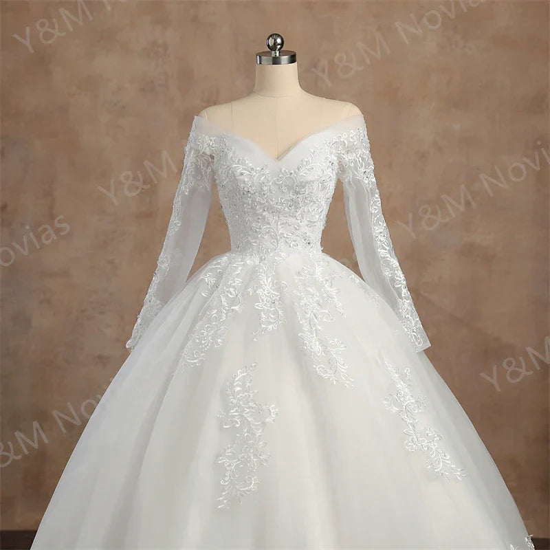 Real video Ball Gown Off Shoulder Wedding Dresses