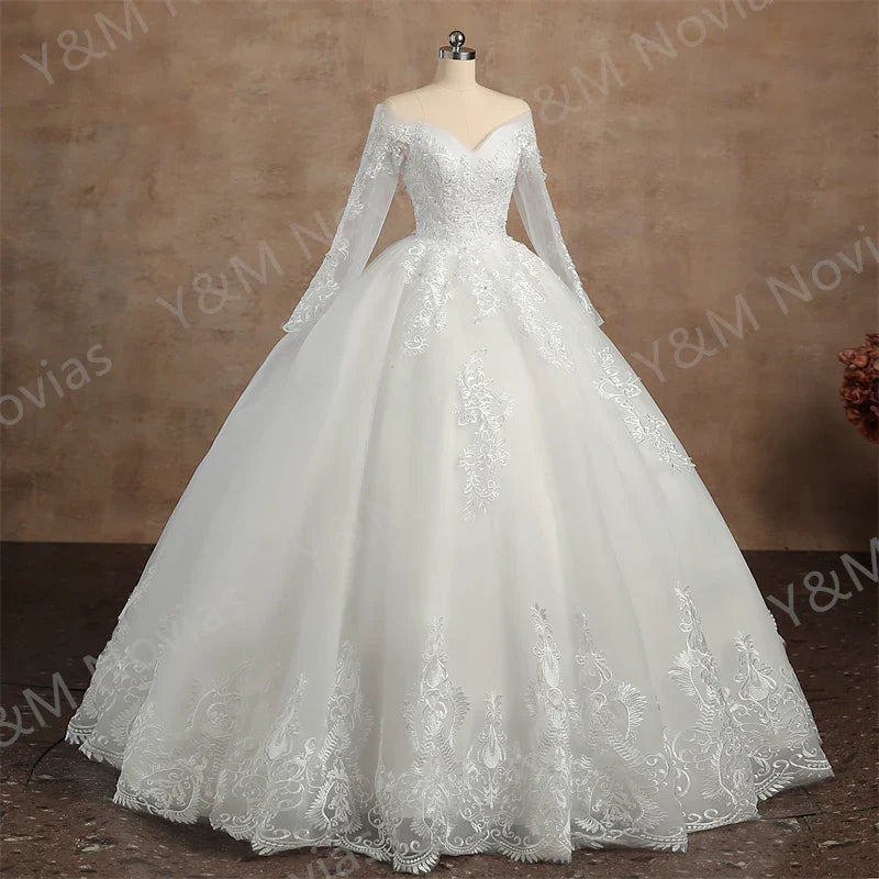 Real video Ball Gown Off Shoulder Wedding Dresses