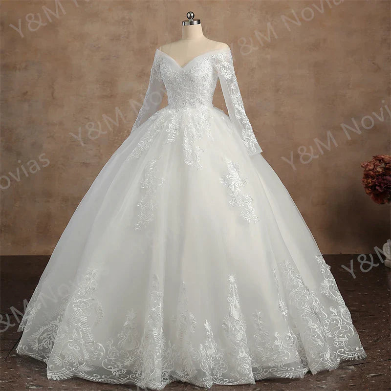 Real video Ball Gown Off Shoulder Wedding Dresses