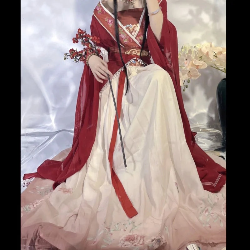 Retro Chinese Style Red Vestido Hanfu Dress Cosplay