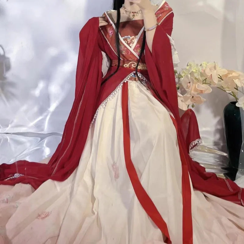 Retro Chinese Style Red Vestido Hanfu Dress Cosplay